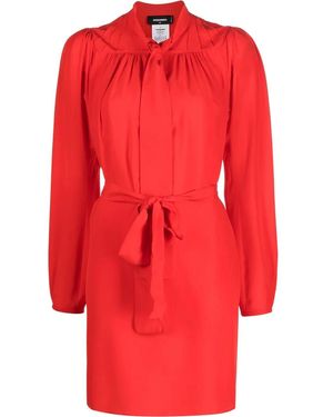 DSquared² Pussy-Bow Silk Mini Dress - Red