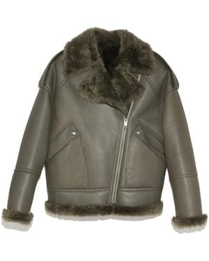 Yves Salomon Shearling-Lining Biker Jacket - Green