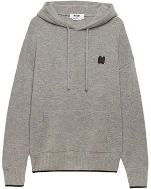 MSGM Logo-Embroidered Hoodie - Grey
