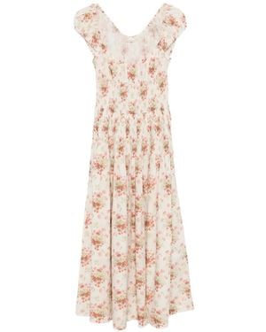 Doen Quinette Midi-Jurk Met Vierkante Hals En Bloemenprint - Wit