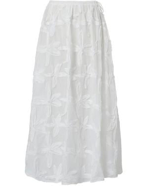 FARM Rio Floral-Appliqué Long Skirt - White