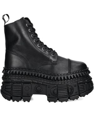 New Rock 90mm Lace-up Platform Combat Boots - Black