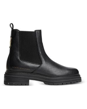 Tommy Hilfiger Bottines Chelsea En Cuir À Fini Grainé - Black