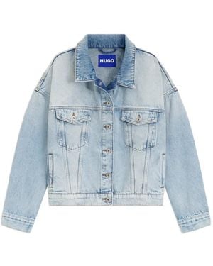 HUGO Faded-Effect Drop-Shoulder Denim Jacket - Blue