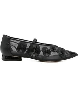 CafeNoir Spiral-Appliqué Ballet Flats - Black