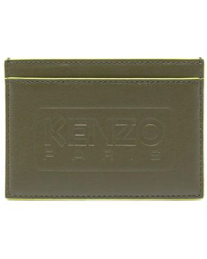 KENZO Logo-Debossed Leather Card Holder - Green