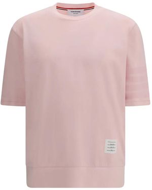 Thom Browne Short-Sleeved T-Shirt With Ribbed Cuffs - Pink