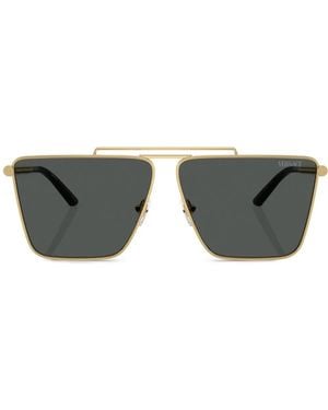Versace Tubular Greca Square-Frame Sunglasses - Grey