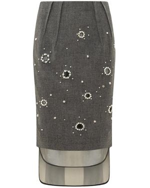 Des Phemmes Crystal-Embellished Layered Pencil Midi Skirt - Gray