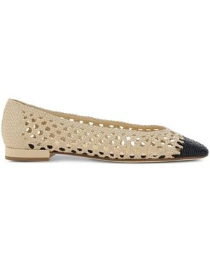 Francesco Russo Open-Weave Leather Ballerina Flats - Natural