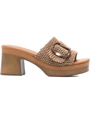 Carmela Buckle-Detail Woven Sandals - Brown