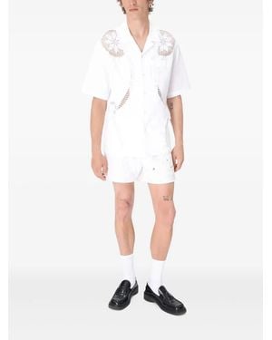 Marine Serre Linen Bowling Shirt - White