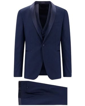 Tagliatore Satin-Trim Three-Piece Suit - Blue