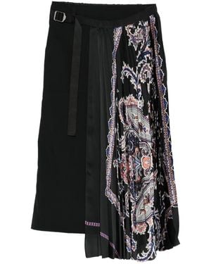 Sacai Pleated Paisley-Print Skirt - Black