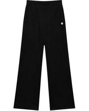 Chocoolate Heart-Emblem Ribbed Pants - Black