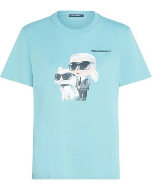 KARL LAGERFELD Ikon Karl And Choupette Graphic-Print T-Shirt - Blue
