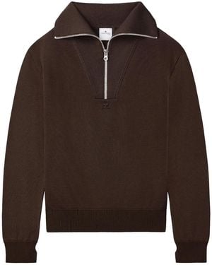 Courreges Merino Wool Sweater With Zipper - Brown