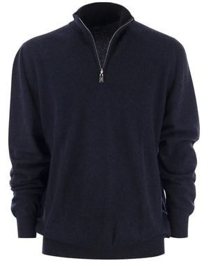 Fedeli Favonio Zip Turtleneck Jumper - Blue