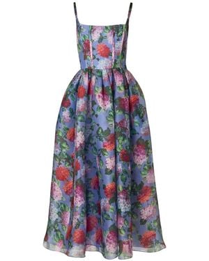 Carolina Herrera Hydrangea-Print Organza Midi Dress - Blue