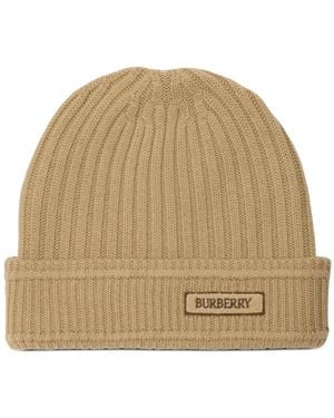 Burberry Logo Wool Beanie - Natural