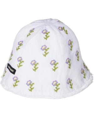 Miu Miu Embroidered Beanie Cap - White