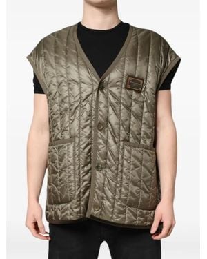 Dolce & Gabbana Logo-Plaque Quilted Gilet - Green