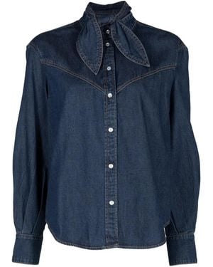 Veronica Beard Genetta Pussy-Bow Shirt - Blue