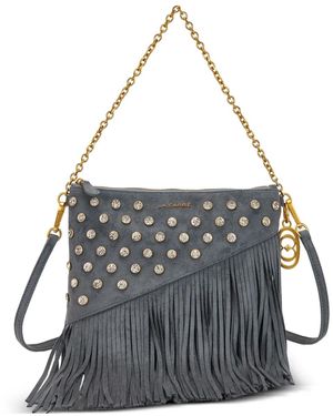 La Carrie Night Edition Crystal-Embellished Fringed Shoulder Bag - Grey