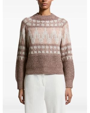 Peserico Fair Isle-Knit Raglan-Sleeve Jumper - Brown
