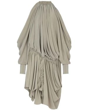 Balmain Open Shoulder Fluid Crepe Dress - White