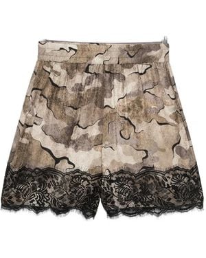 Pinko Lace-Trim Camouflage-Print Shorts - Brown