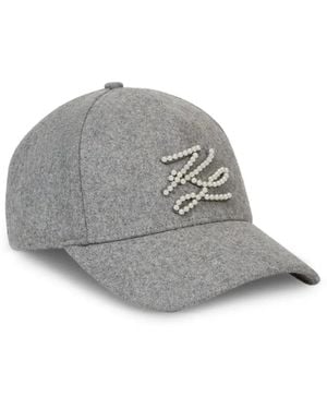 KARL LAGERFELD Autograph Pearl-Embellished Cap - Grey