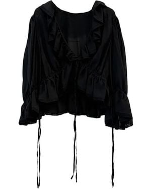 Chloé Silk Georgette Ruffled Shirt With Drawstring Detail (Size 36) - Black