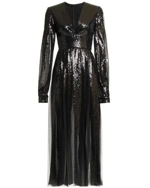 Elie Saab Sequined Long-Sleeve Midi Dress in Black | Lyst