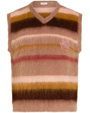 Etro Logo-Embroidered Mohair-Blend Sleeveless Jumper - Brown