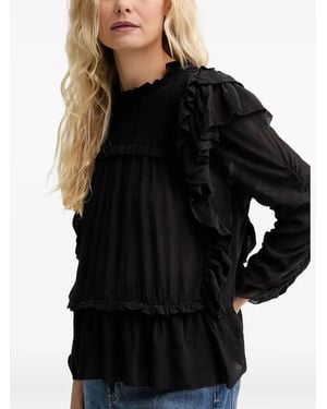 Munthe Crisp Smocked Ruffled Blouse - Black