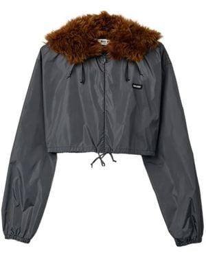 Miu Miu Technical Fabric And Shearling Windbreaker - Black