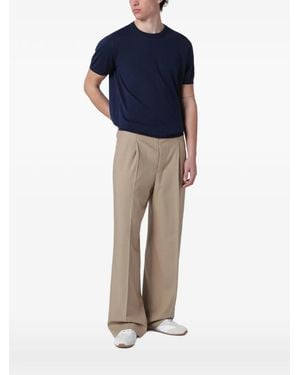 Drumohr Fine-Knit Ribbed-Trim T-Shirt - Blue