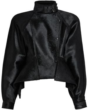Balmain Pony-Effect Leather Peplum Jacket - Black
