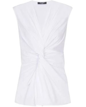 Balmain Blusa Con Scollo A V - Bianco