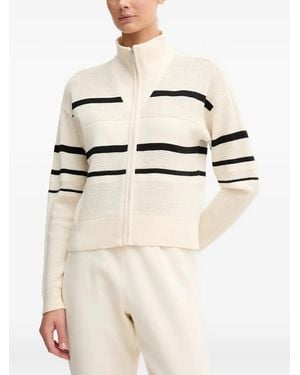DKNY Striped-Pattern Zip Cardigan - Natural