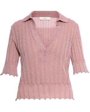Akep Ribbed-Knit Polo Top - Pink