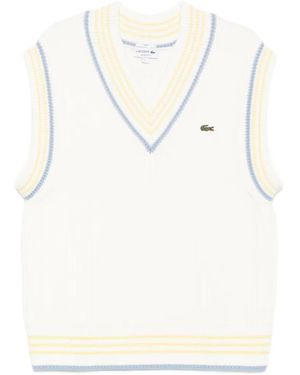 Lacoste Striped-Trim Ribbed-Knit Vest - White