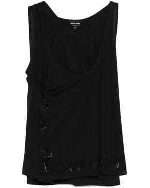 Giorgio Armani Sequin-Embellished Sleeveless Top - Black