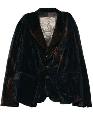 Ziggy Chen Gathered Velvet Blazer - Black