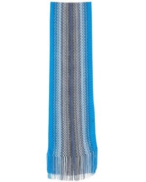 Missoni Zigzag-Knit Fringed Scarf - Blue