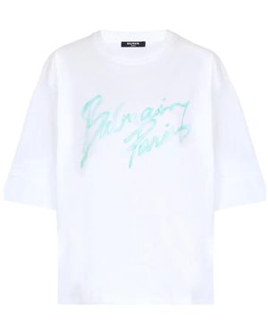 Balmain T-Shirt A Maniche Corte Paris Bulky" - Bianco