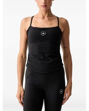 adidas By Stella McCartney Logo-Print Racerback Tank Top - Black