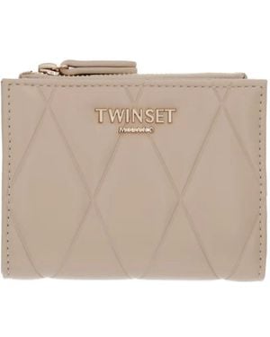 Twinset Diamond-Quilted Logo-Plaque Wallet - Natural
