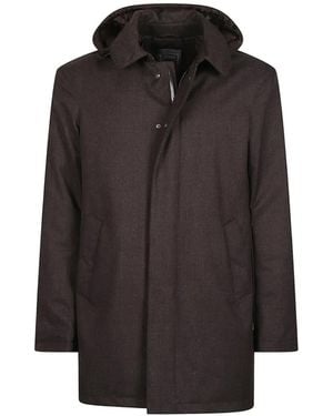 Herno Wool Hooded Single-Breasted Coat - Black